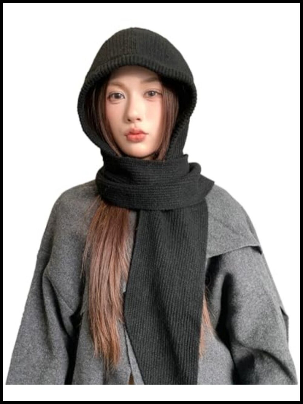 Polyester Knit Hat Scarf 2-in-1 Adjustable Warm Winter Beanie